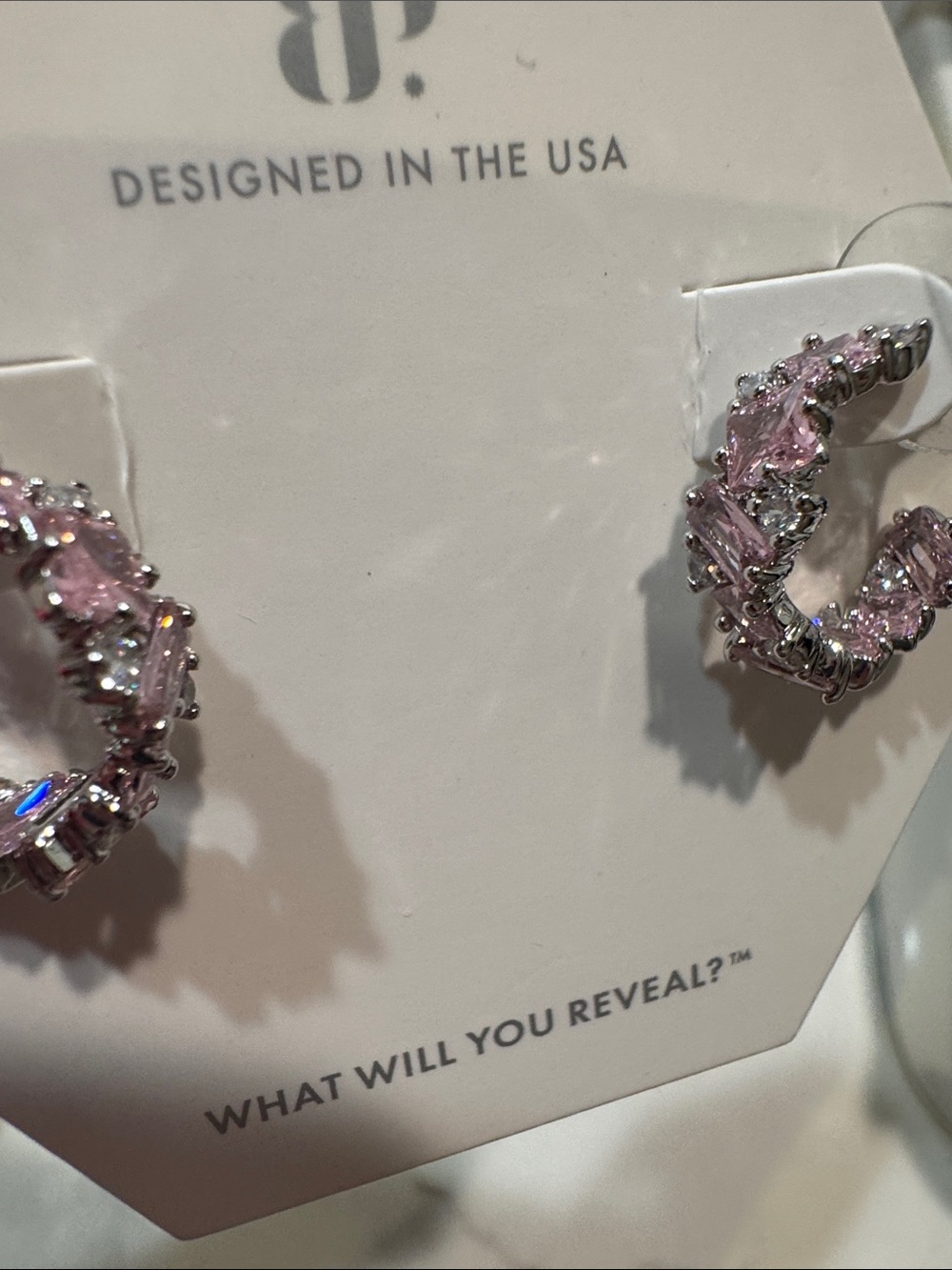 bp Pink Crystal Hoop Earrings with Silver Accents